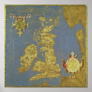 Poster Carte des îles britanniques du 16ème siècle