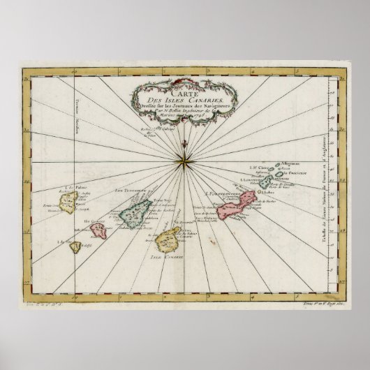 Poster Carte des îles Canaries vintages (1757) (Devant)