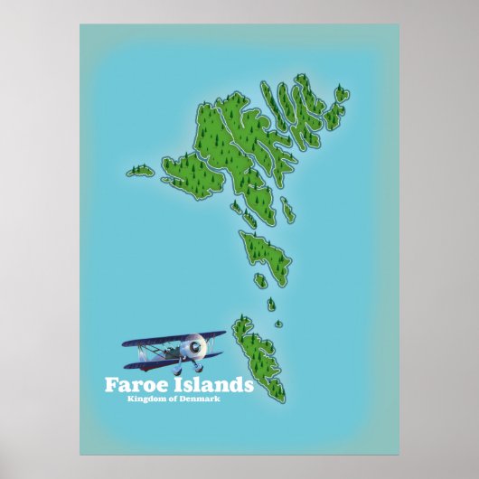 Poster Carte des îles Féroé Royaume du Danemark (Devant)