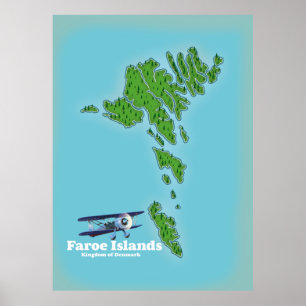 Poster Carte des îles Féroé Royaume du Danemark