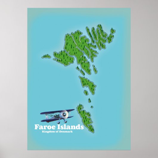 Poster Carte des îles Féroé Royaume du Danemark (Devant)