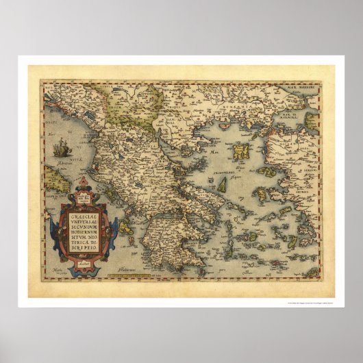 Poster Carte des îles grecques Ortelius 1570 (Devant)