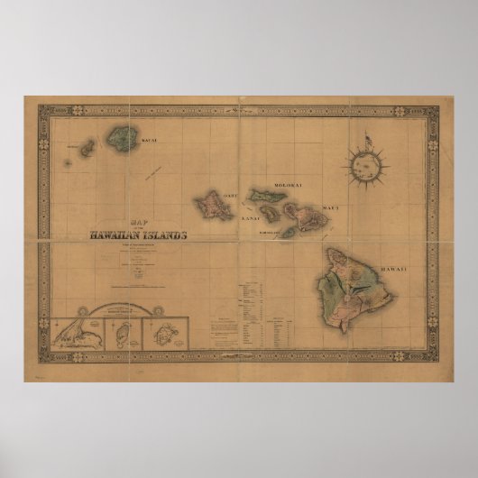Poster Carte des îles Hawaï 1876 (Devant)