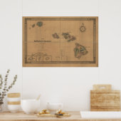 Poster Carte des îles Hawaï 1876 (Cuisine)