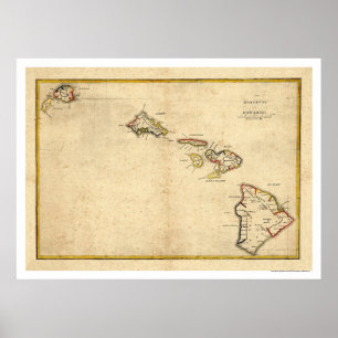 Poster Carte des îles hawaïennes par Kalama 1837