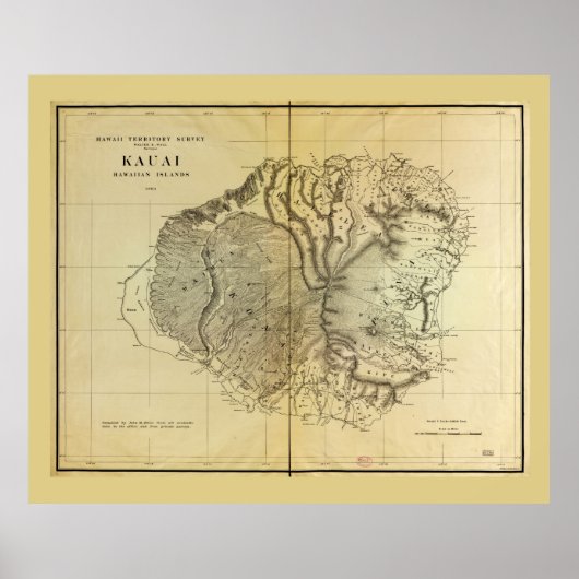 Poster Carte des îles Hawaiiennes de Kauai (1903) (Devant)
