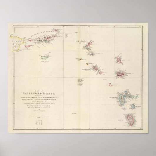 Poster Carte des îles Leeward (Devant)