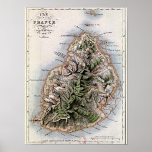 Poster Carte des Îles Maurice, illustration 'Paul et