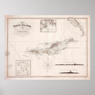 Poster Carte des îles Vierges anciennes (1821) 