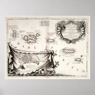 Poster Carte des îles Vieux Açores (1690) Portugais Vin