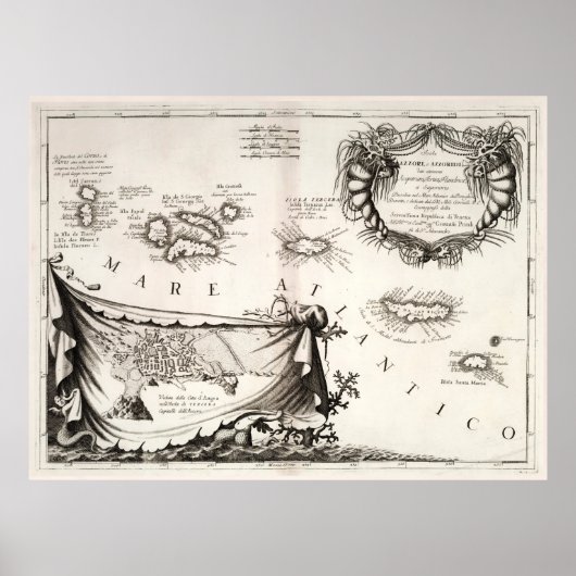 Poster Carte des îles Vieux Açores (1690) Portugais Vinta (Devant)