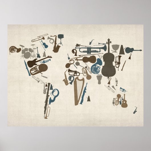 Poster Carte des instruments de musique du monde (Devant)