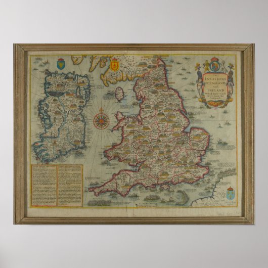 Poster Carte des invasions d'Angleterre et d'Irlande (Devant)
