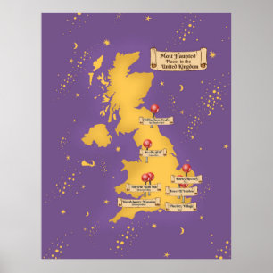Poster Carte des lieux les plus hantés du Royaume-Uni.