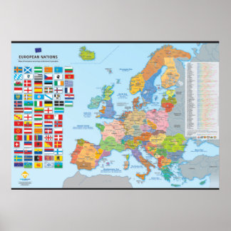 Poster Carte des nations d'Europe (multilingue)