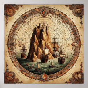 Poster Carte des navires portugais anciens 1