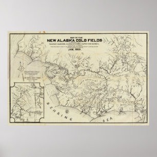 Poster Carte des nouveaux gisements d'or de l'Alaska