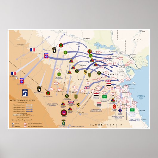 Poster Carte des opérations terrestres de tempête du dése (Devant)