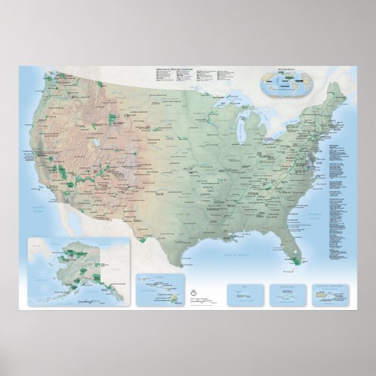Poster Carte des parcs nationaux des États-Unis (Devant)