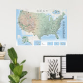 Poster Carte des parcs nationaux des États-Unis (Bureau à domicile)