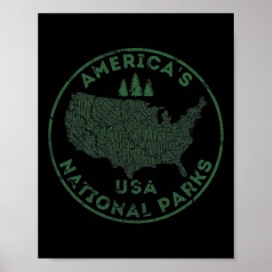 Poster Carte des parcs nationaux Randonnée Voyage Camping
