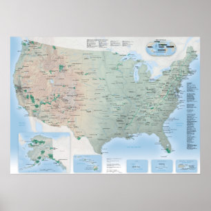 Poster Carte des parcs nationaux USA 2020