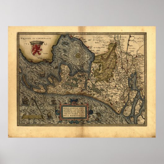 Poster Carte des Pays-Bas 1570 - Abraham Ortelius (Devant)