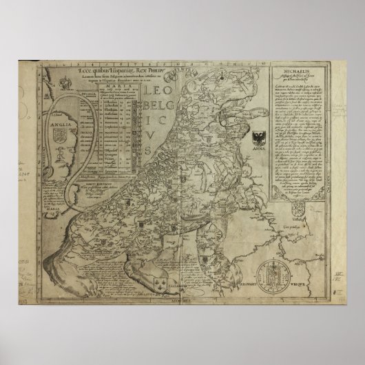 Poster Carte des Pays-Bas 1583 - Leo Belgicus (Devant)