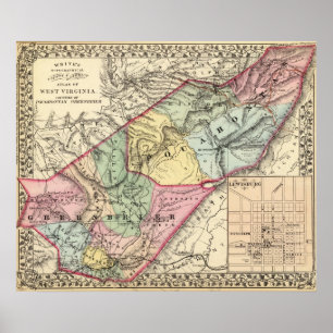 Poster Carte des Pocohontas, comtés de Greenbrier