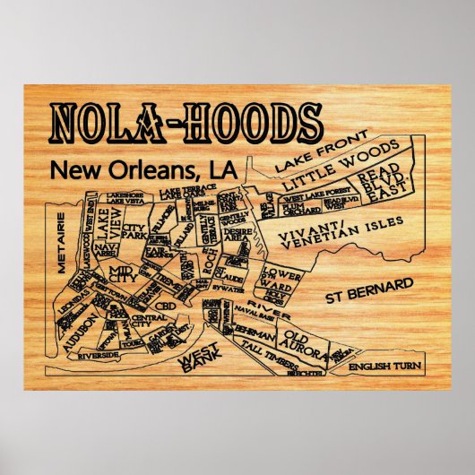 Poster Carte des quartiers de Nola-Hood New Orleans (Devant)