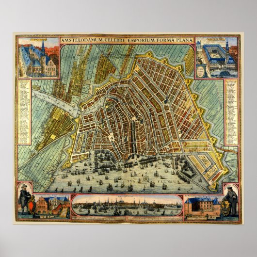 Poster Carte des rues antiques d'Amsterdam, Pays-Bas (Devant)