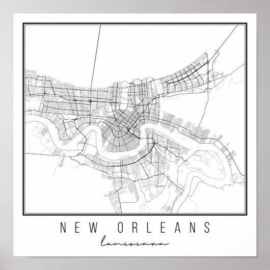 Poster Carte des rues de la Nouvelle-Orléans Louisiane (Devant)