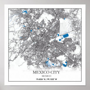 Poster Carte des rues de Mexico City Centre Amérique