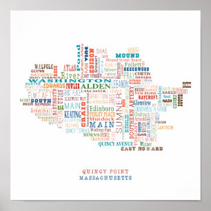 Poster Carte des rues du quartier de Quincy Point Massach