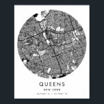 Poster Carte des rues du quartier moderne minimaliste de<br><div class="desc">Carte des rues du quartier moderne minimaliste de Queens New York</div>