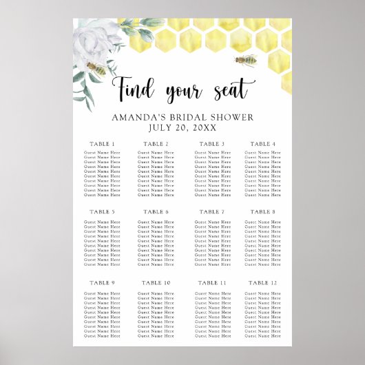 Poster Carte des sièges fleuris d'abeille aquarelle (Devant)