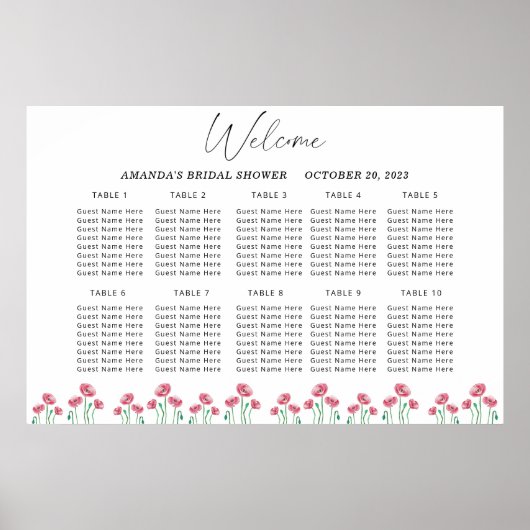 Poster Carte des sièges mariage à l'aquarelle (Devant)