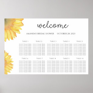 Poster Carte des sièges mariage de tournesol d'aquarelle