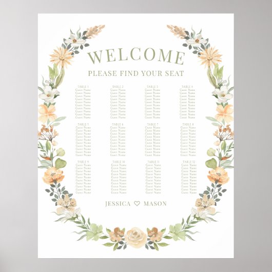 Poster Carte des sièges mariages à fleurs chaudes fleurs (Devant)