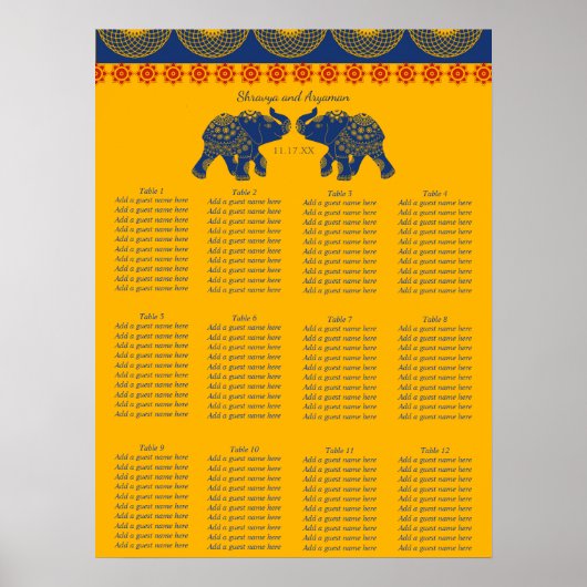 Poster Carte des sièges Mariages des éléphants à thème in (Devant)