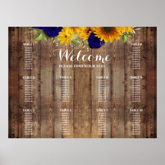 Poster Carte des sièges Mariages des Roses de tournesol e (Devant)