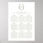 Poster Carte des sièges mariages en feuille blanc vert (Devant)