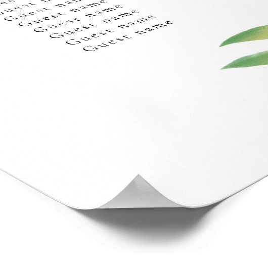 Poster Carte des sièges mariages feuille vert aquarelle (Coin)