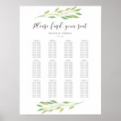 Poster Carte des sièges mariages feuille vert aquarelle (Devant)