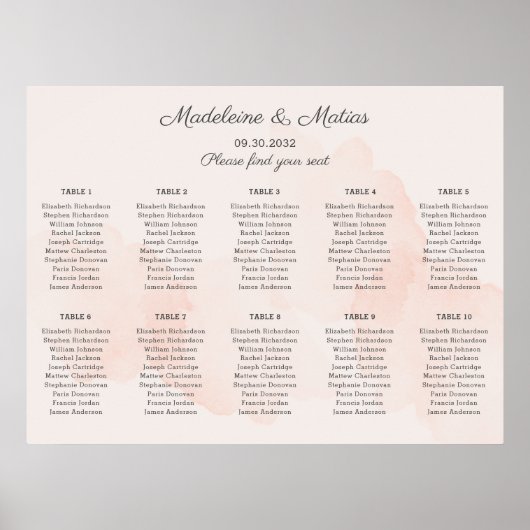 Poster Carte des sièges mariages romantiques et gris (Devant)