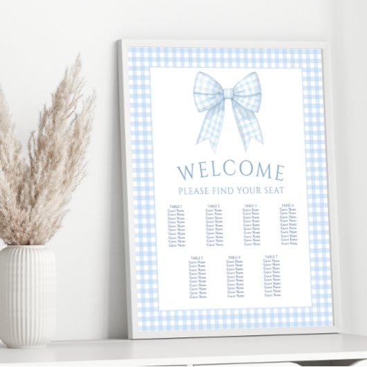 Poster Carte des sièges pour bébé garçon en vichy bleu