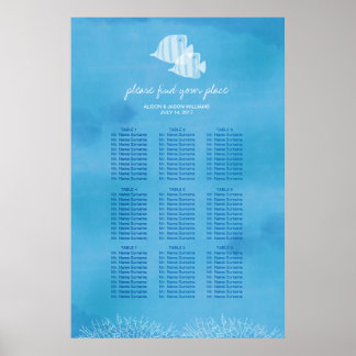 Poster Carte des sièges pour le dîner de mariage de plage