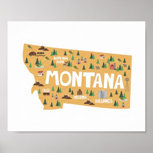 Poster Carte des sites de l'icône du Montana (Devant)