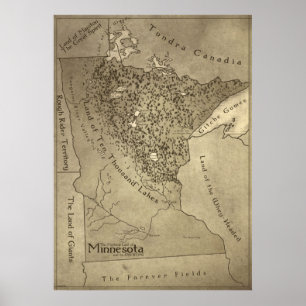 Poster Carte des Terres Mythiques du Minnesota