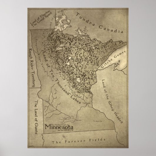 Poster Carte des Terres Mythiques du Minnesota (Devant)